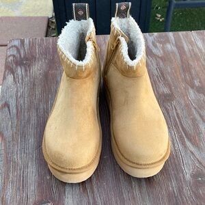 Muk Luks Tan Suede Faux-Fur Ankle Boots